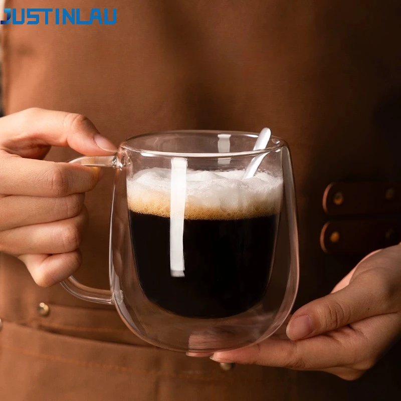 

JUSTINLAU 150-350ml High Borosilicate Glass Mug Heat Resistant Double Wall Glass Coffee Cup Home Milk Water Cup Clear Cups Gifts