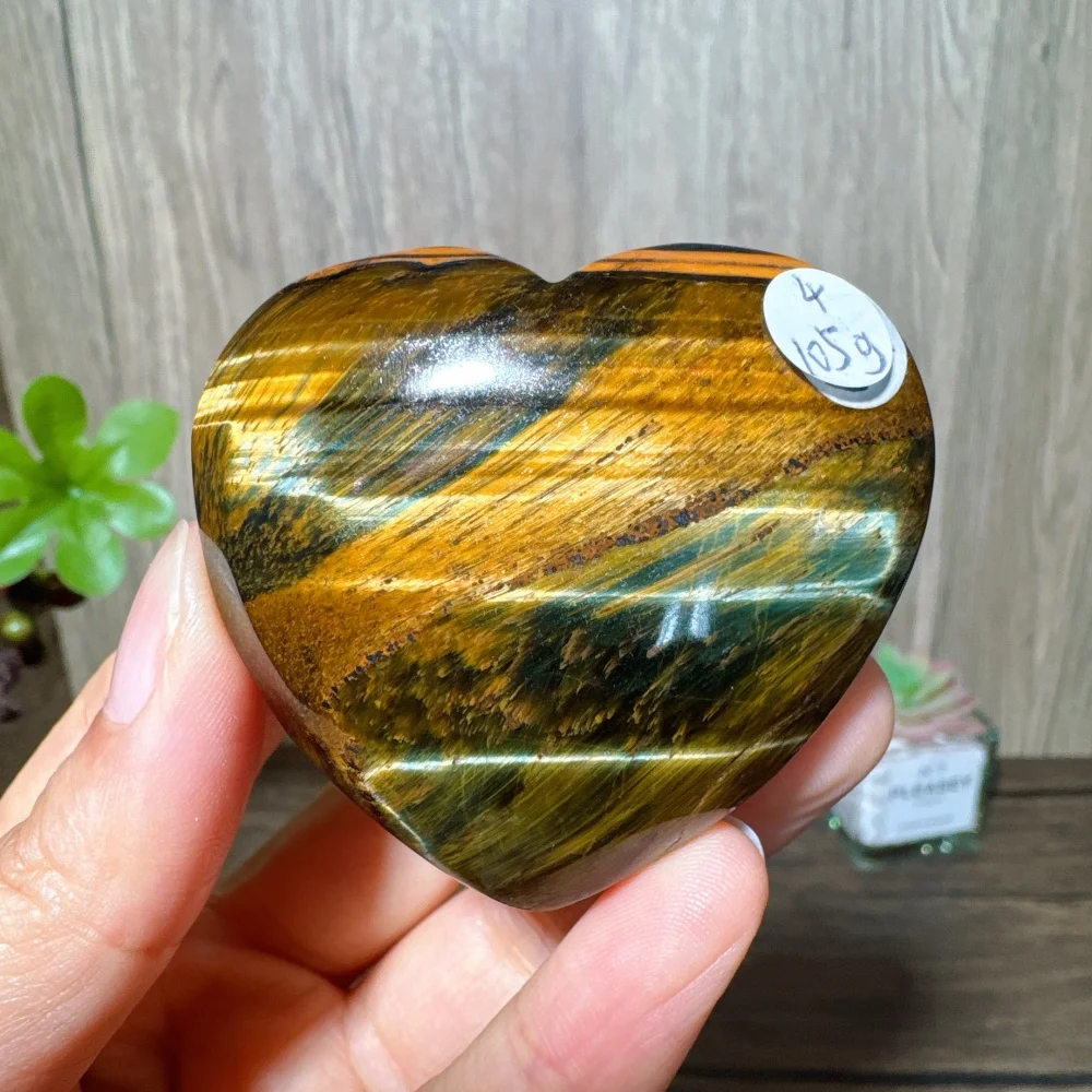 Natural Flashy Blue Yellow Tiger Eye Stone Hearts Carving Healing Crystal Reiki Energy Home Decoration Ornaments Gifts
