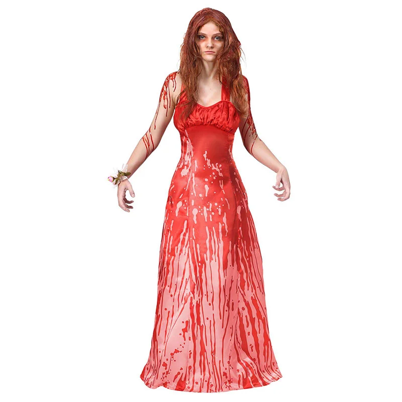 Halloween vampiro cosplay traje demônio cosplay vestido vampiro sangrento vestido carrie rpg traje