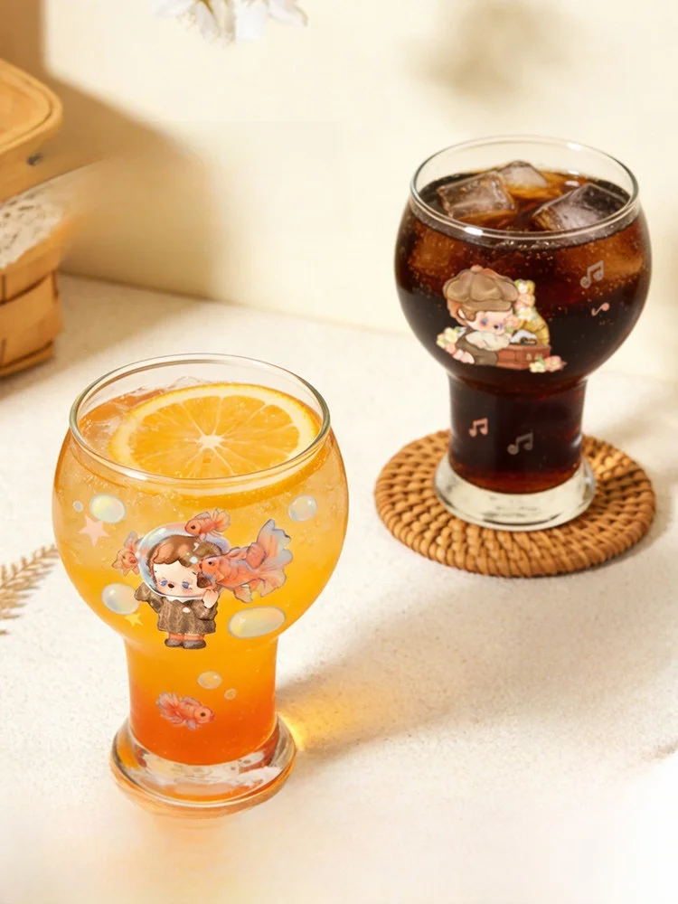 

Large Capacity Glass Cup 440ml Cute Handle Design for Juice Milk Coffee Beer round Shape Cartoon Pattern Portable Beer Cup