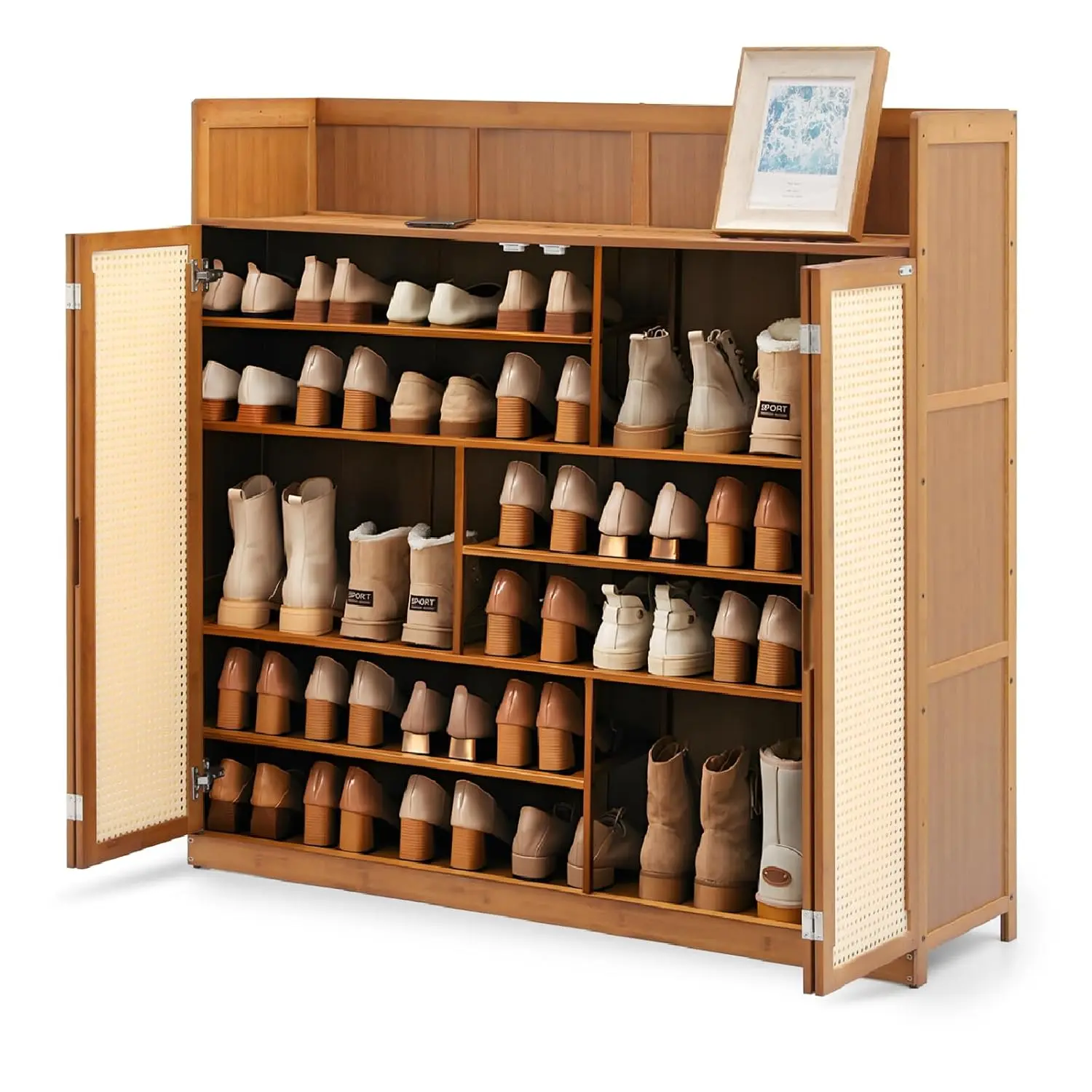 Bamboo Shoe Cabinet 6-Tier Rack Freestanding Organizer Heightened Top 25 Pairs Closet Hallway Entryway, Customized