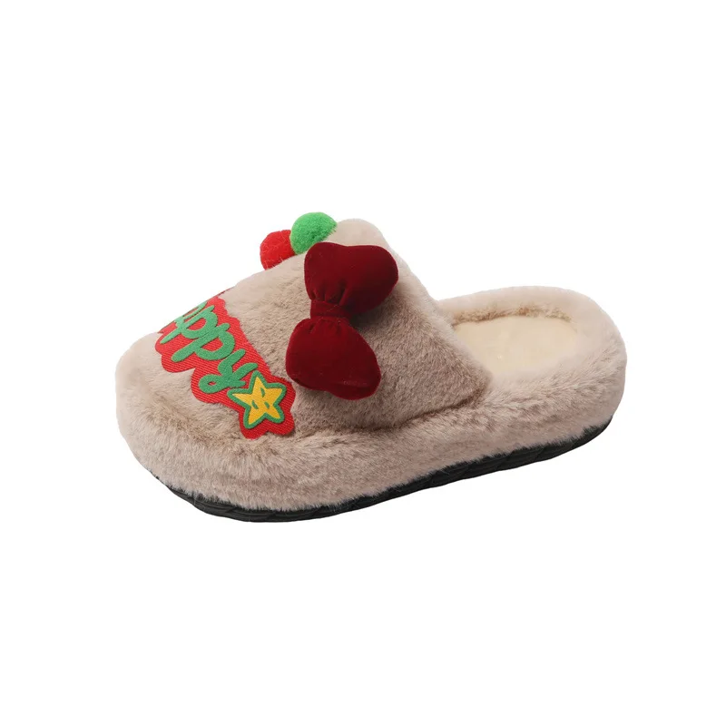 

2025 New Autumn Winter Kids Cartoon Plush Christmas Doll Slippers Fashion Soft Sole Furry Slippers for Toddlers