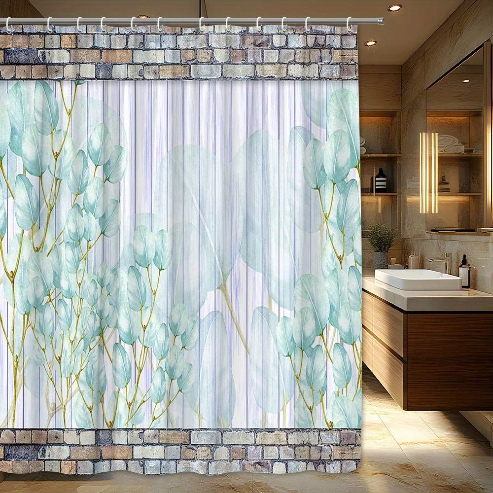 1 piece large bathroom shower curtain-light blue green leaves and lavender background decorative shower curtain 180x180cmVVV