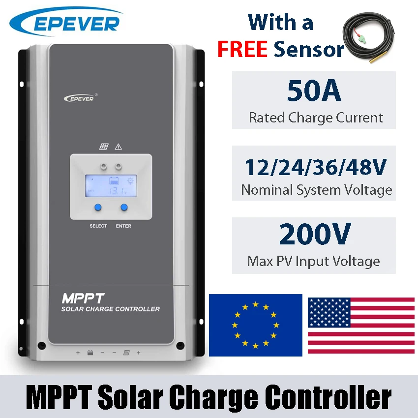 50A MPPT Solar Charge Controller Battery 12/24/36/48Vdc Max Solar Panel Input 200V EPEVER Tracer5420AN Support Wifi Bluetooth