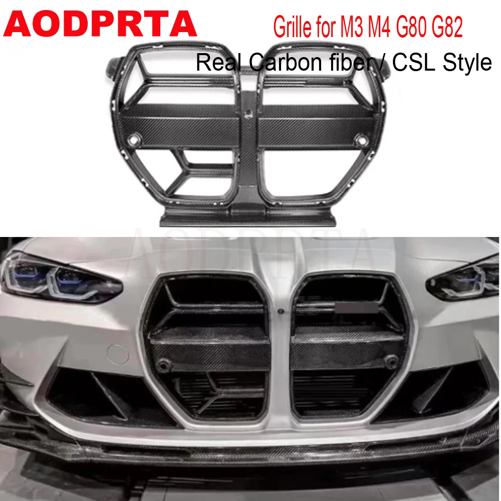 

G80 Grille Real Carbon fiber Front Bumper Grid Grill for BMW M3 M4 G80 G82 2021+ CSL Style With ACC