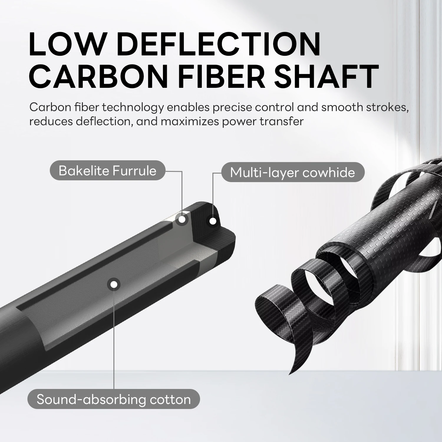 DAVID LOMAN koolstofvezel zwembadkeu148cm, 3/8 * 8-pins verbinding en 11,5 mm penpunt, zwarte bakeliet ferrule