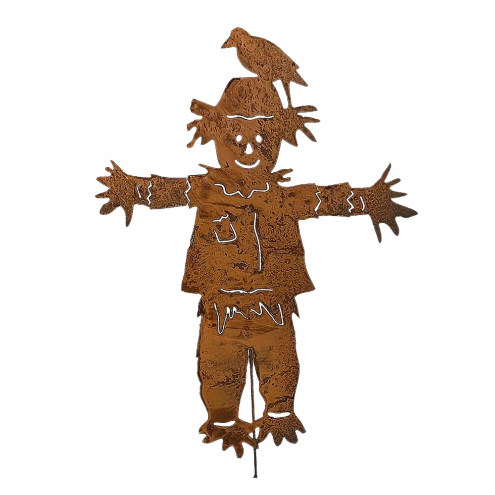 Rustic Iron Scarecrow Garden Stake With Stake Rusty Scarecrow Lawn Ornament Flat Design 16 Inch Scarecrow Yard Sign Fall Harvest