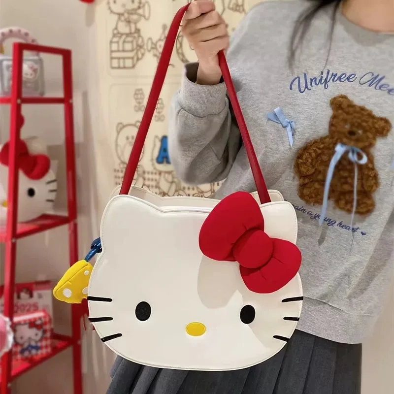 Kawaii Hello Kitty Canvas Backpack for School Girls Japanese Large Capacity Shoulder Crossbody Bag Cute Cartoon Student Bookbag