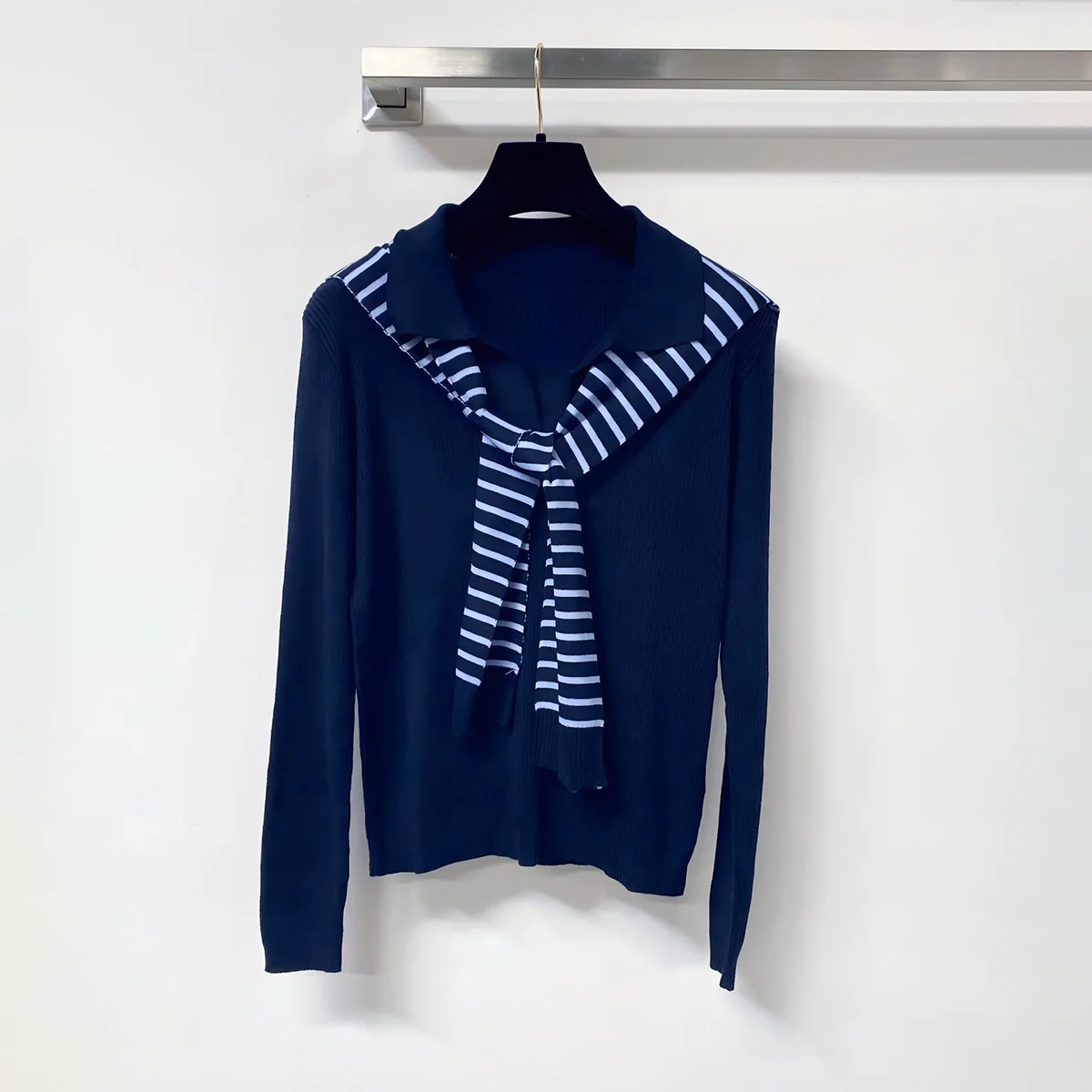 2026 High quality women's striped tied shawl knitted sweater for women--hb724