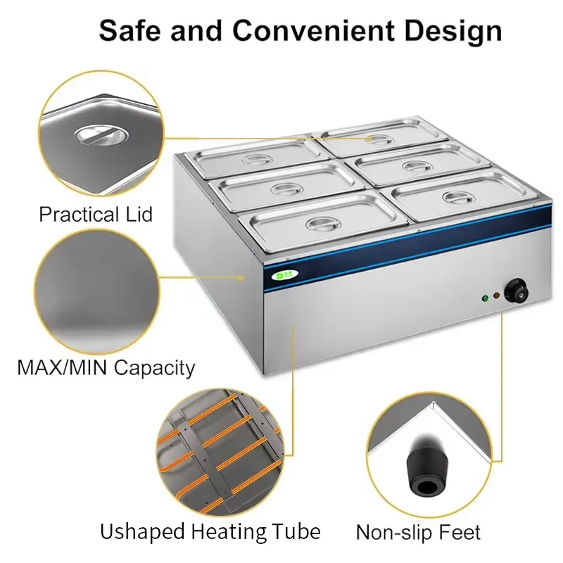 Dongpei BS-6V Stainless Steel Electric Heating 2/3/4/6 Stove Buffet Insulation Cabinet Cooking Cabinet Suitable for Catering