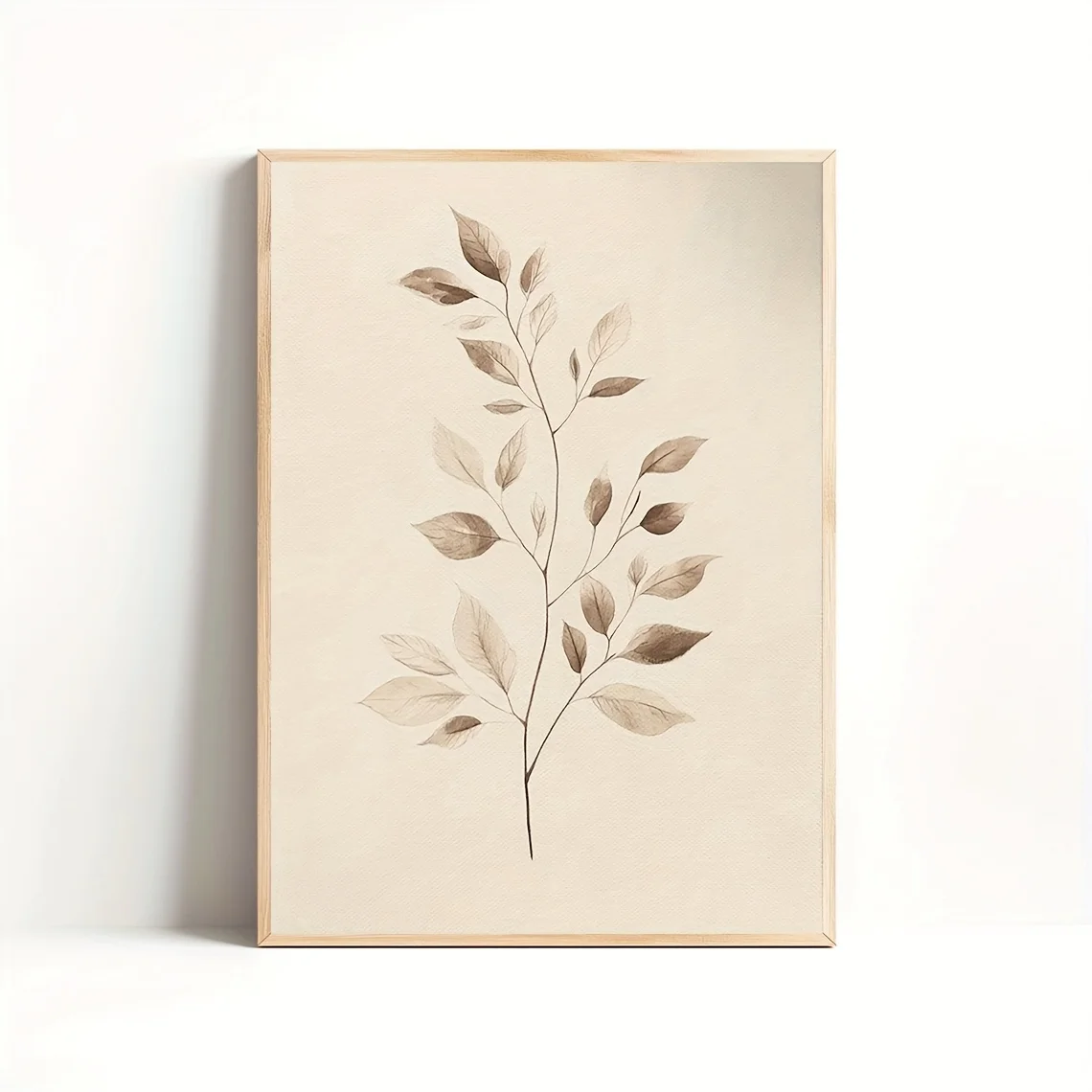 2D Flat, 2D Flat, 2D Flat 1pc, 12X16 Inch, Unframed - Minimalist Plant Line Art in Neutral Beige Tones, a Canvas Print of Ear