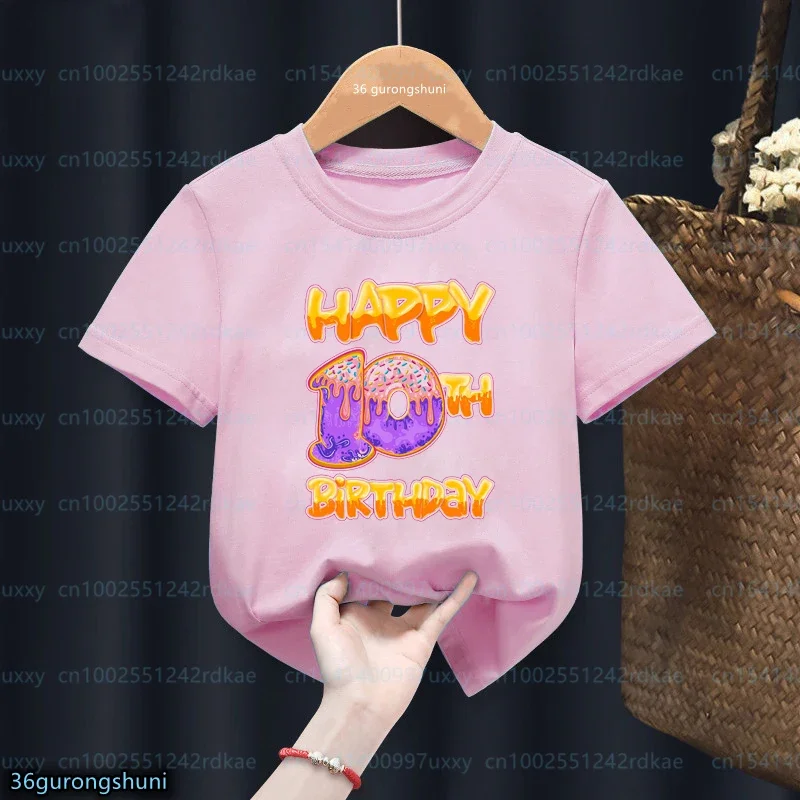 T-shirt for girls Funny Donut Birthday Numeral Print 1-12 Year Old Girls Tshirts Summer Short Sleeved Tops kids Tshirts tops