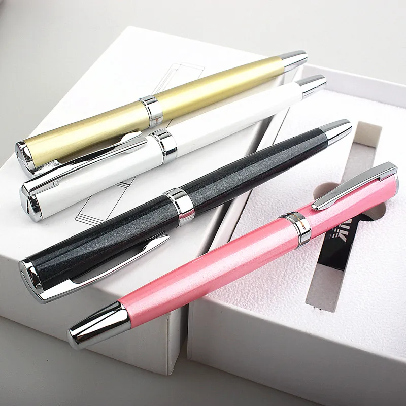 

new luxury Business Metal Roller ball Pen 0.5mm Nib silver Clip office School student Supplies Ballpoint Pens
