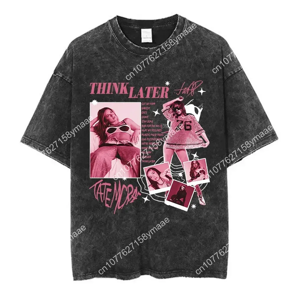 Tate Mcrae Greedy Album Tour Merch T Shirt Men Women Women Fashion Vintage Washed Short Sleeve Oversized T-shirts 100% Cotton T