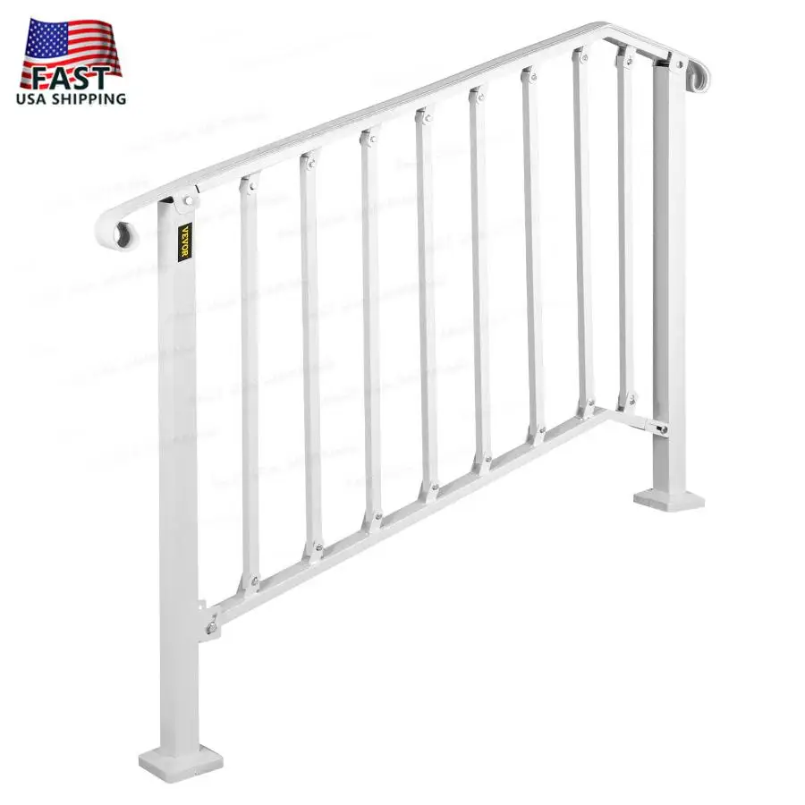 تناسب 3 أو 4 خطوات درابزين الدرج في الهواء الطلق للخطوات الخارجية # 3 درابزين من الحديد المطاوع درابزين مرن للشرفة باللون الأبيض #1