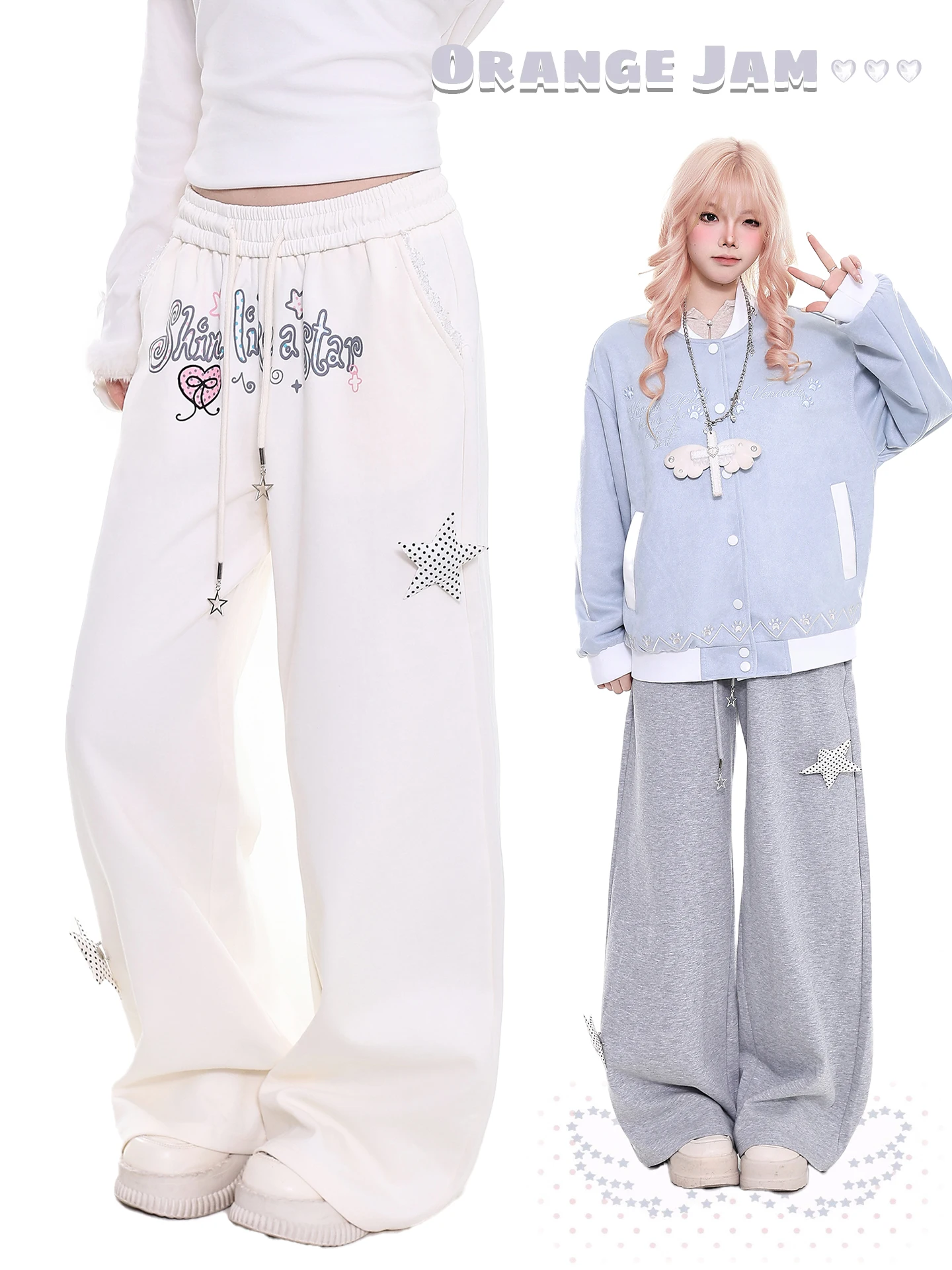 

Оранжевые брюки с принтом в горошек и звезды YO Polka Dot Star Print, повседневные брюки для женщин, весенне-летние, свободные, прямые, спортивные брюки для похудения