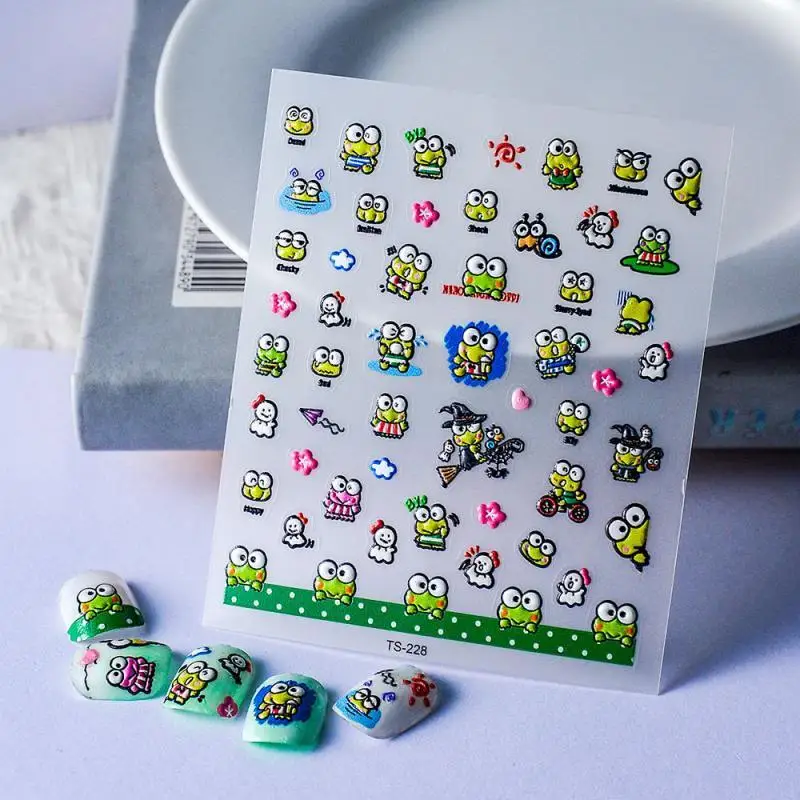 Kawaii Sanrio Keroppi Cartoon Nail Stickers Student Cute Waterproof Decorate Stickers Girl Pattern Accessories Holiday Gifts