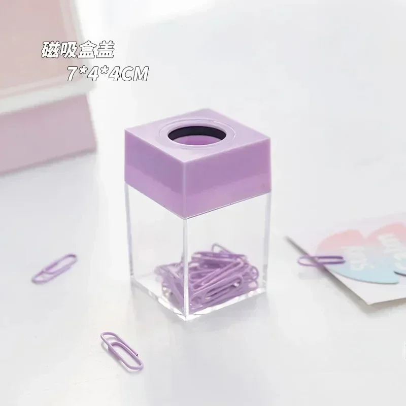 1Pc Macaron Color Creative Magnetic Paper Clip Holder Office School Paperclips Transparent Storage Box with 18pcs Paper Clips