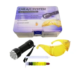 21 LED UV Flashlight Car Air Conditioning A/C System Leak Test Detector Kit Aluminum Alloy Protective Glasses UV Dye Repair Set