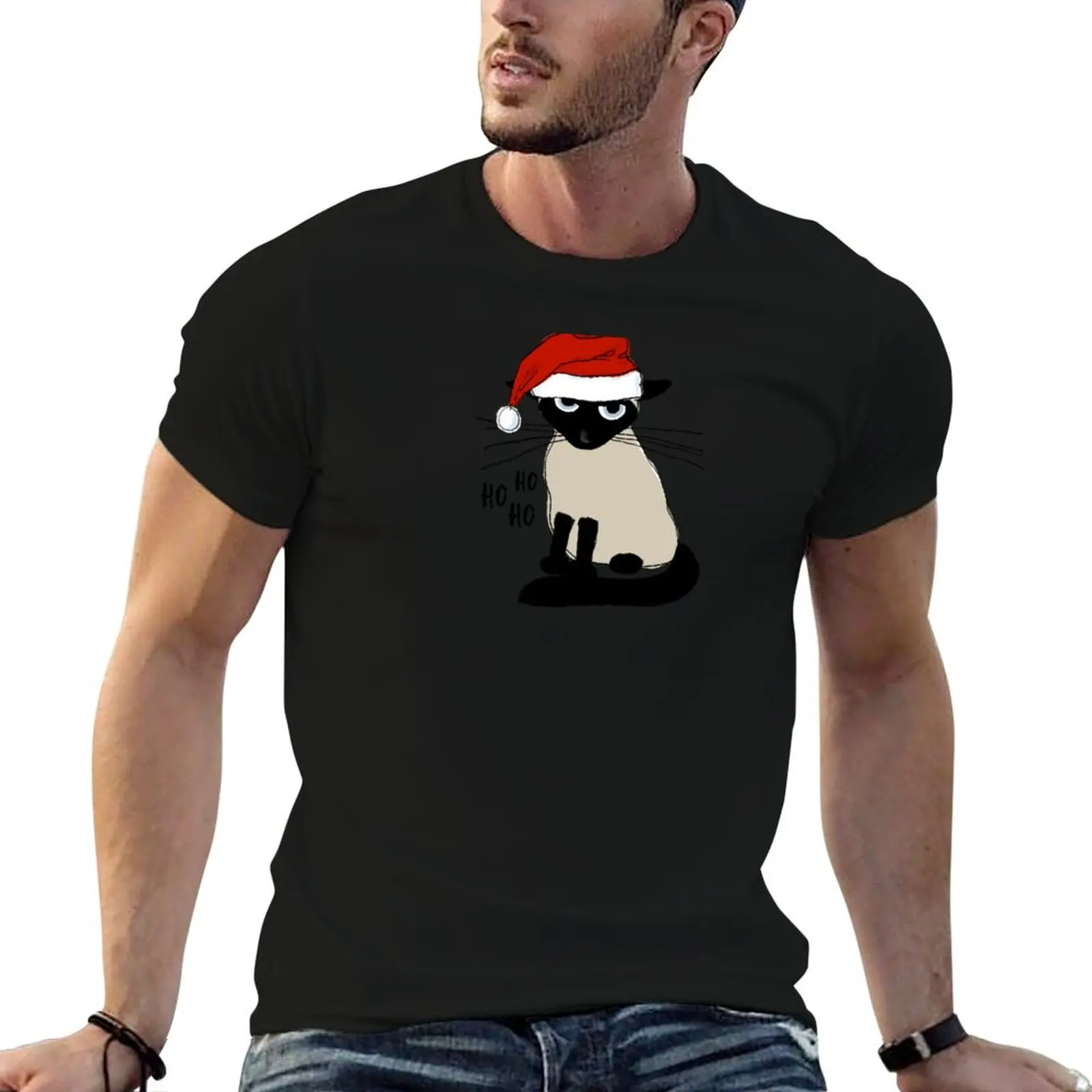 Siamese Santa Humorous Christmas Holiday Kitty Cat T-Shirt man t shirt luxury funny t shirts cotton t shirt personalised T-shirt