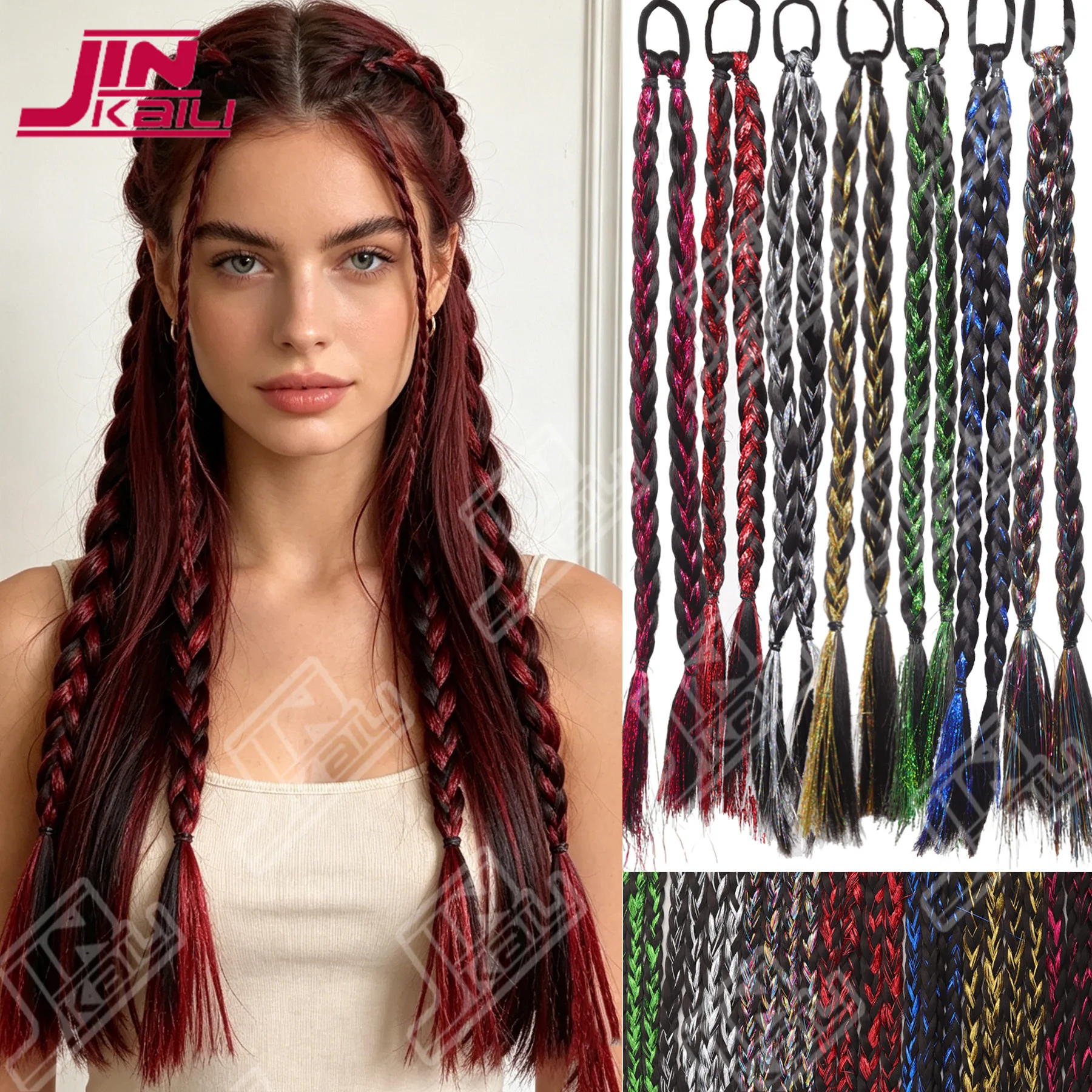 JKL High-temperature Hair Synthetic Fiber Laser Highlights Braided Ponytail Wig Ponytail Fluffy Braided Hair Sweet Cool Girl