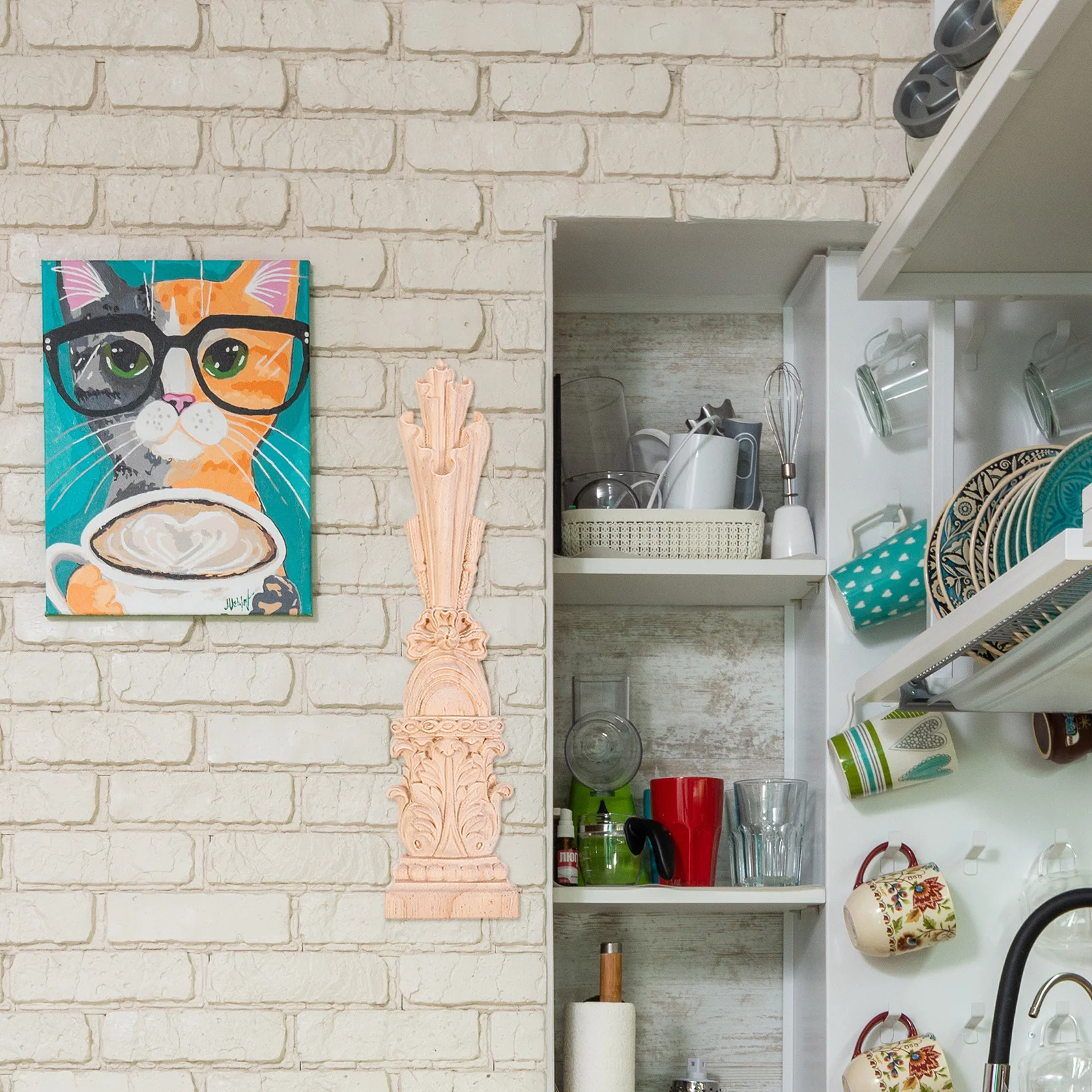 

2Pcs Wooden Decals Decor Unpainted Exquisite Carved Patterns Retro Home Wall Cabinet Fireplace Ornament European Style Onlay