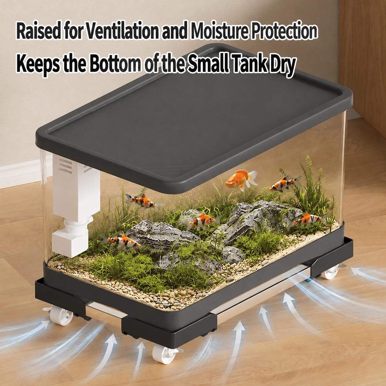Swivel Casters Mobile Fish Tank Base Adjustable Aquarium Base Heavy Duty Stable Support for Household Aquarium Easy Move Cleanin