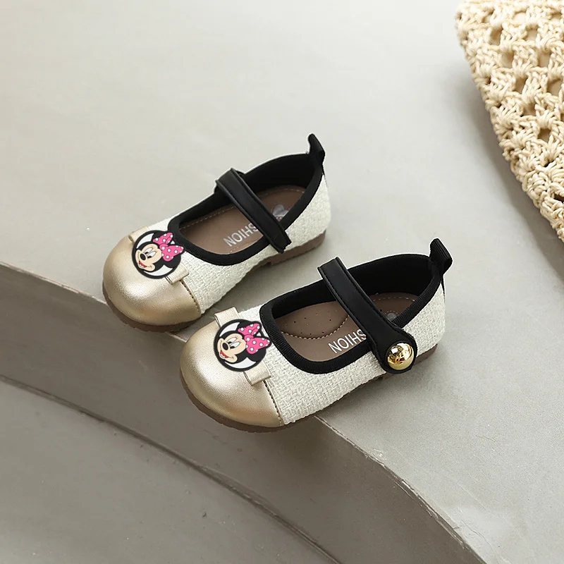

Кожаная обувь для девочек с Микки Маусом и Минни, весенне-осенняя новая детская повседневная обувь, модная обувь принцессы на мягкой подошве для малышей