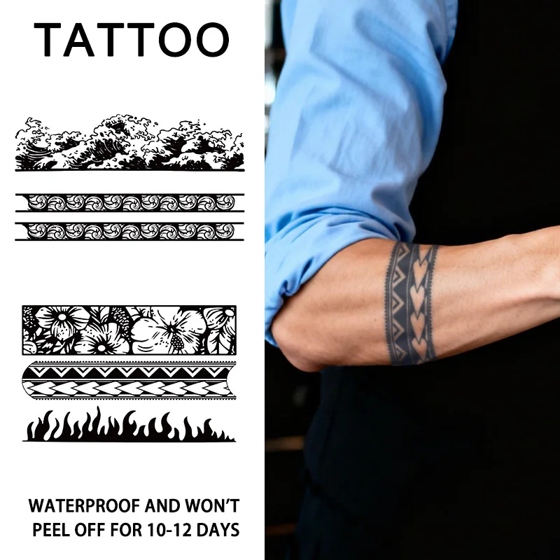 Tribal & Floral Waterproof Temporary Tattoo Stickers, Long-lasting Waterproof for One to Two Weeks, Suitable For Arm, Neck, Leg.