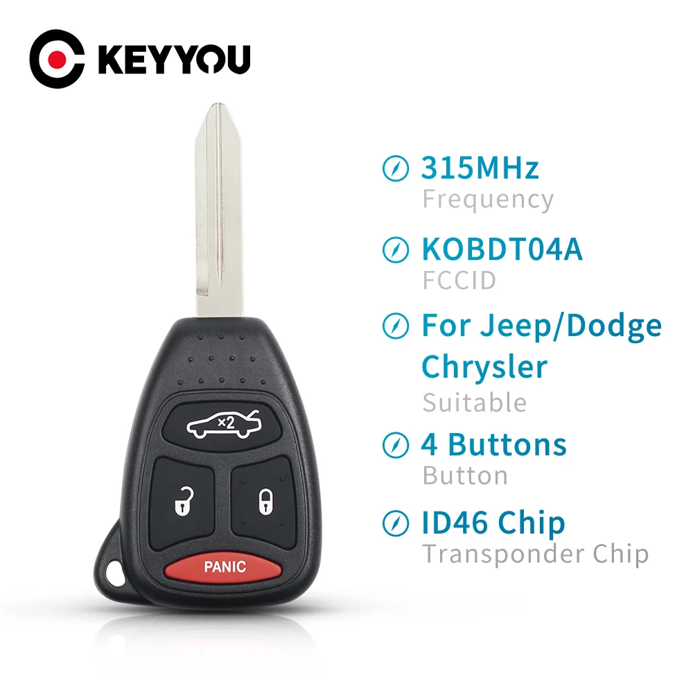 

KEYYOU 315MHz KOBDT04A 4 Button Remote Car original key For Dodge Chrysler Jeep Dakota Durango Charger 300 Aspen Grand Cherokee