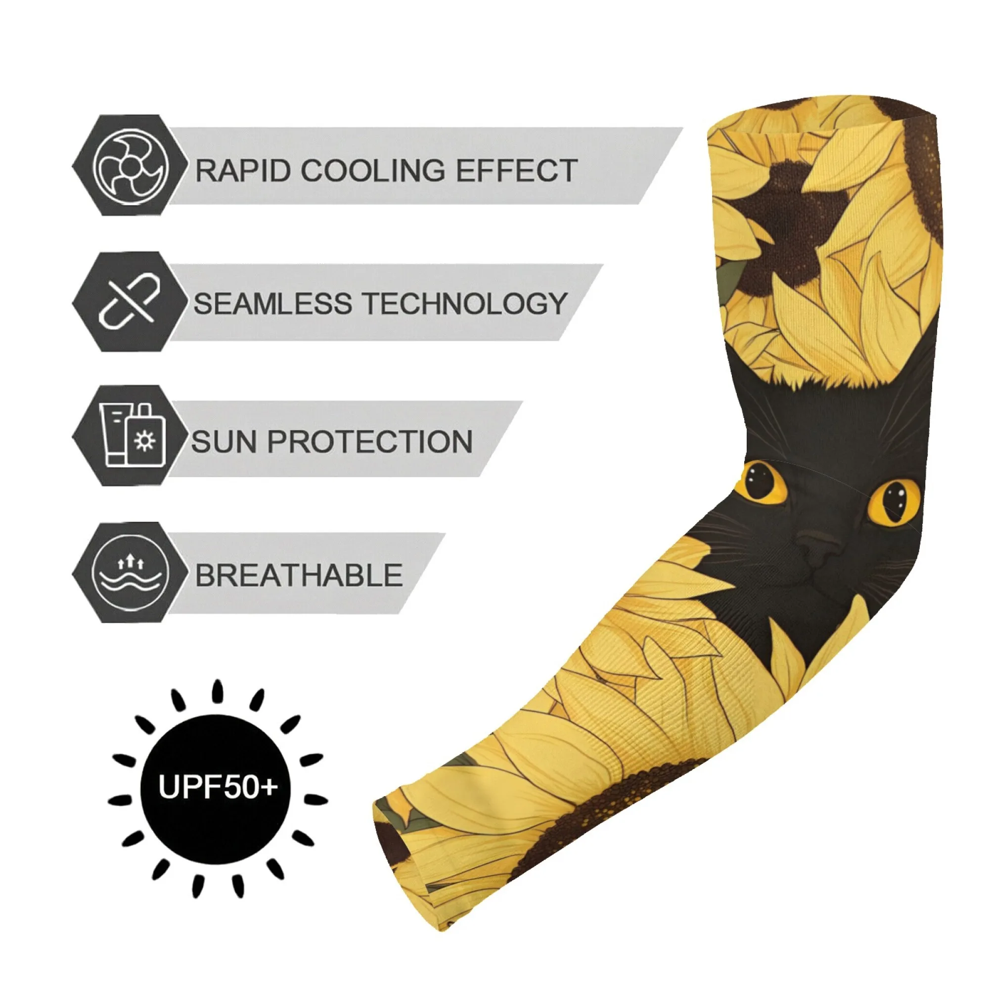 

Cute Black Cat and Sunflower Illustration Oversleeve Quick-drying Non-slip Gardening Sleeves UV Protection Sports Arm Sleeves