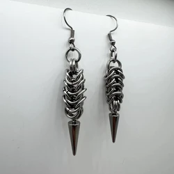 Y2K Byzantine Fish Tail Chainmail Rivet Dangle Earrings for Women Handmade Stainless Steel Spike Earrings Gothic Grunge Jewelry