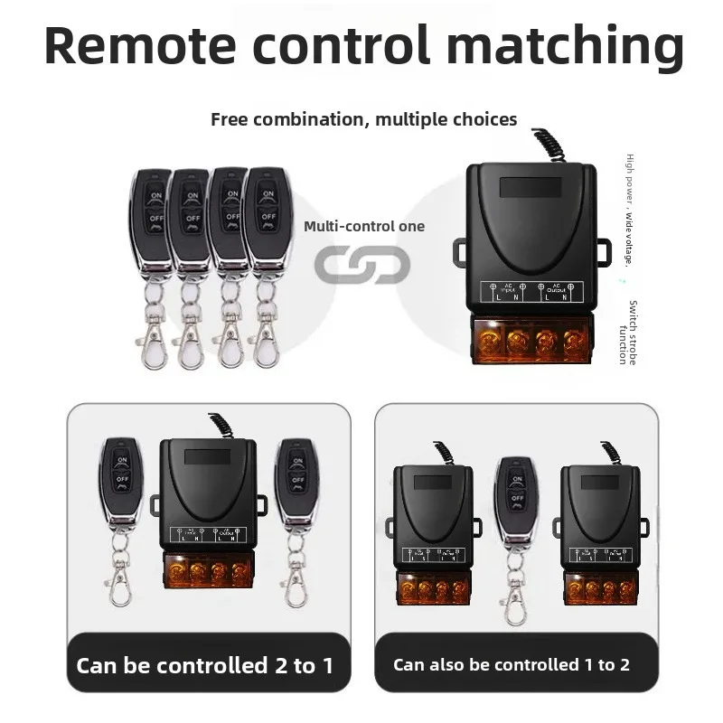 For 433Mhz Wireless Remote Control Switch AC 220V 10A Relay 1CH Receiver Controller and 2botton RF 433 Mhz Transmitter
