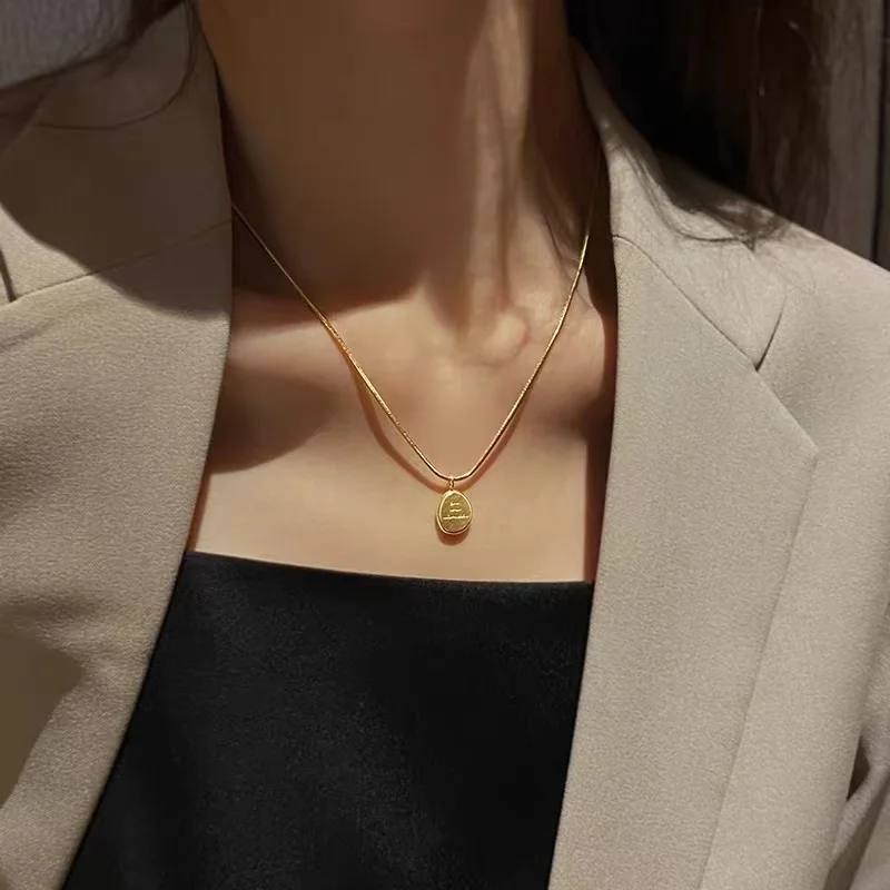 2025 New Irregular English Letter Pendant Gold Color Stainless steel Necklace Fashion Jewelry For Women\'s Indelible Accessories