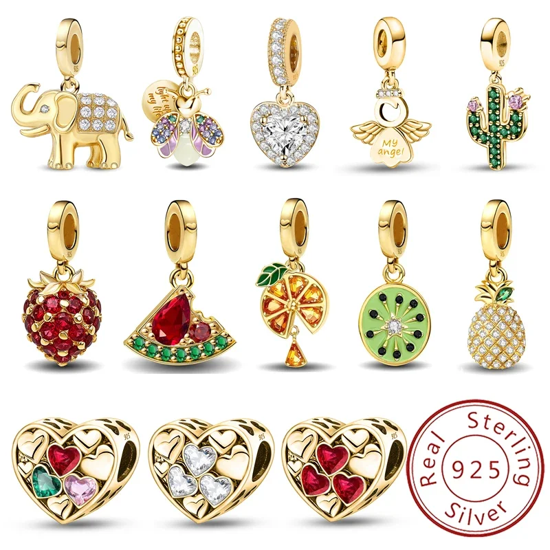 925 Sterling Silver Golden Series Fruit Firefly Charms Fit DIY Making Bracelet Necklace Gift High Quality Fine Jewelry For Women