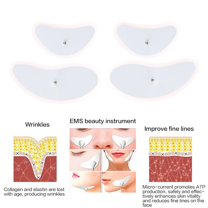 Almofadas de eletrodo estimulador muscular Ems, para levantamento facial, massageador facial, acupuntura, pulso eletrônico digital, 4pcs