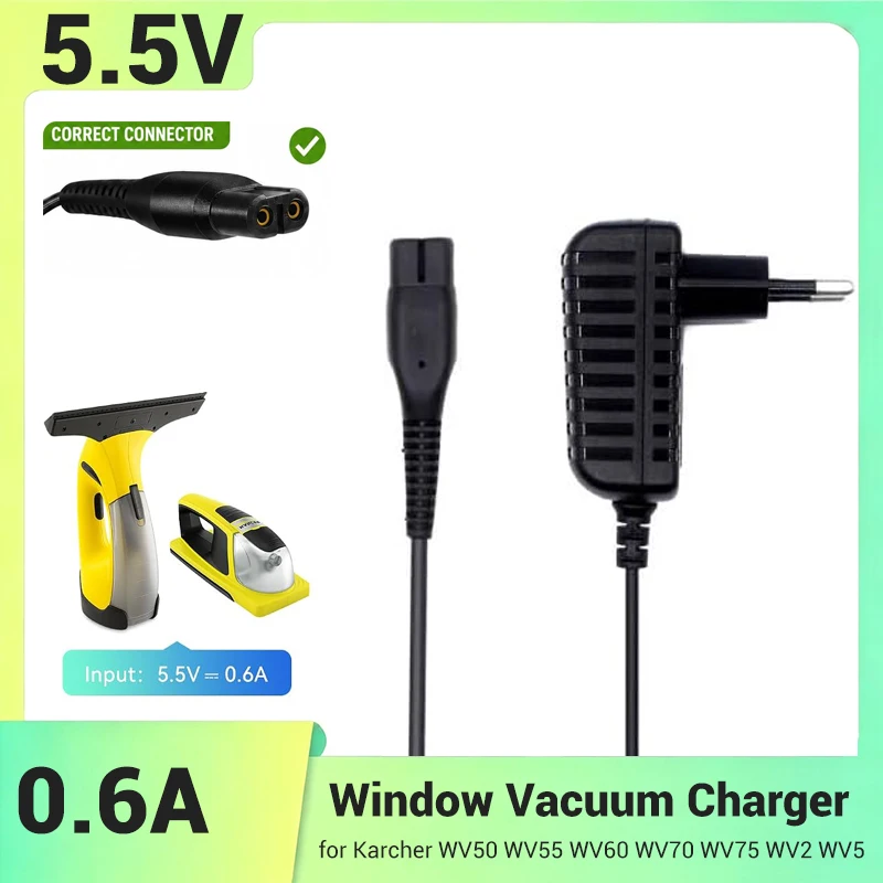 5.5V 600mA 3.3W Adapter Charger For Karcher WV1 Wv2 Wv5 Wv50 Wv55 Wv60 Wv70 Wv75 Glass / Window Vacuum Cleaner
