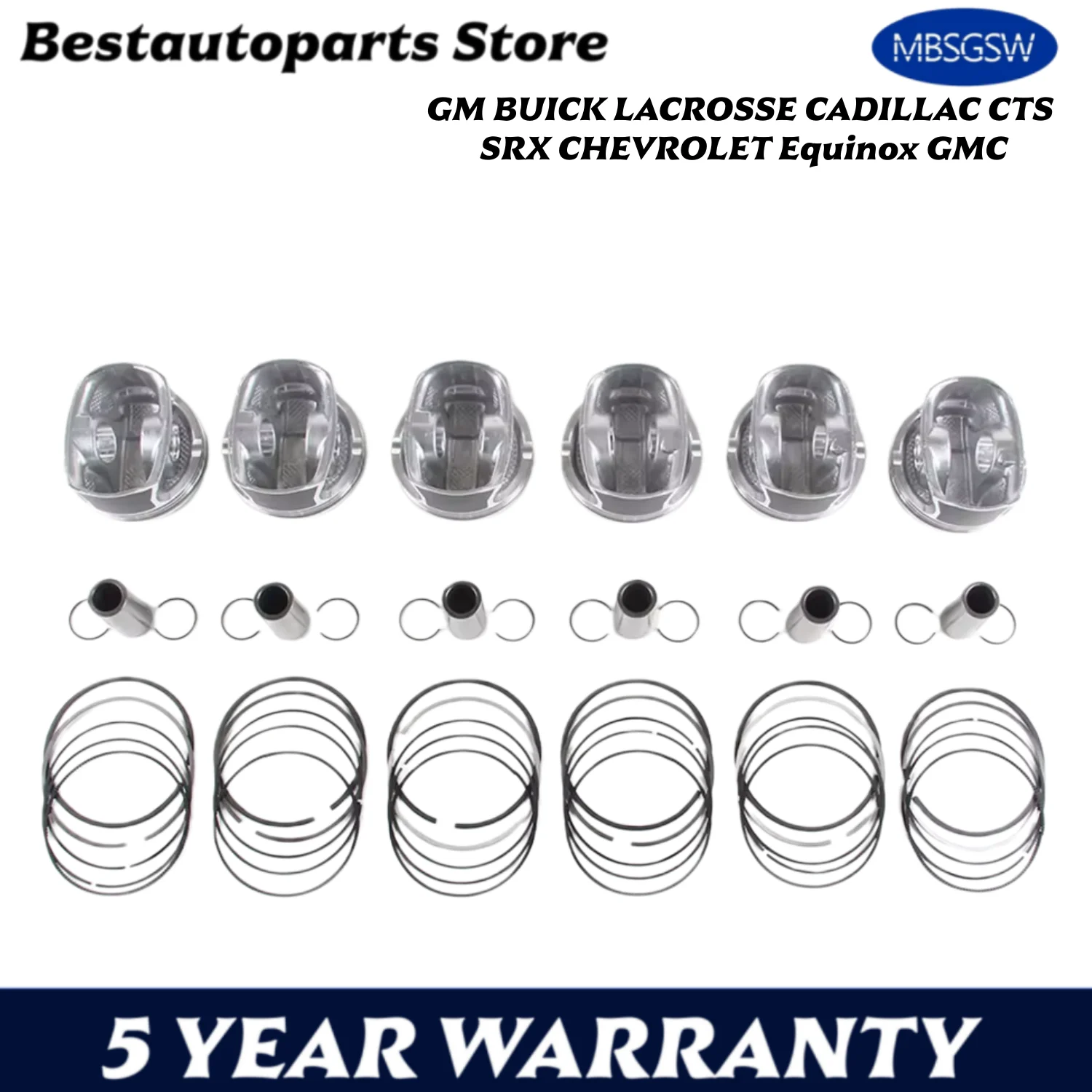 6 uds STD 0,25 0,5 piezas de motor Kit de pistones y anillos 3,0 L LFW GAS V6 para GM BUICK LACROSSE CADILLAC CTS SRX CHEVROLET Equinox GMC