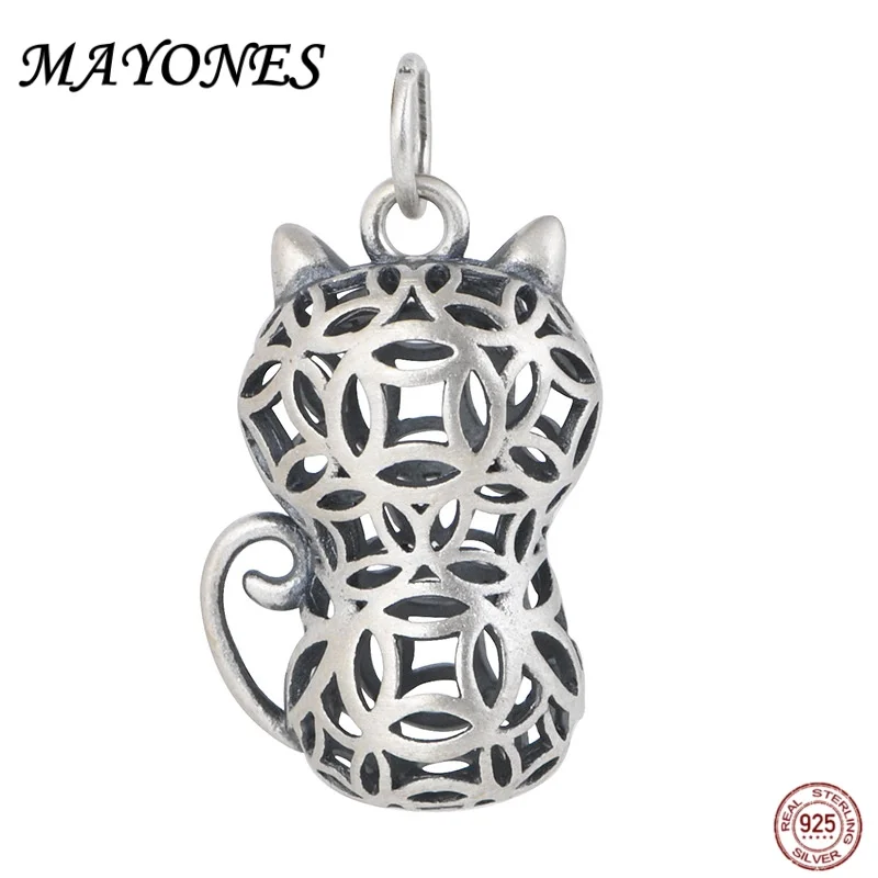 New S925 Sterling Silver Pendant With Simple And Stylish Design, Hollowed Out cat DIY Necklace Accessories