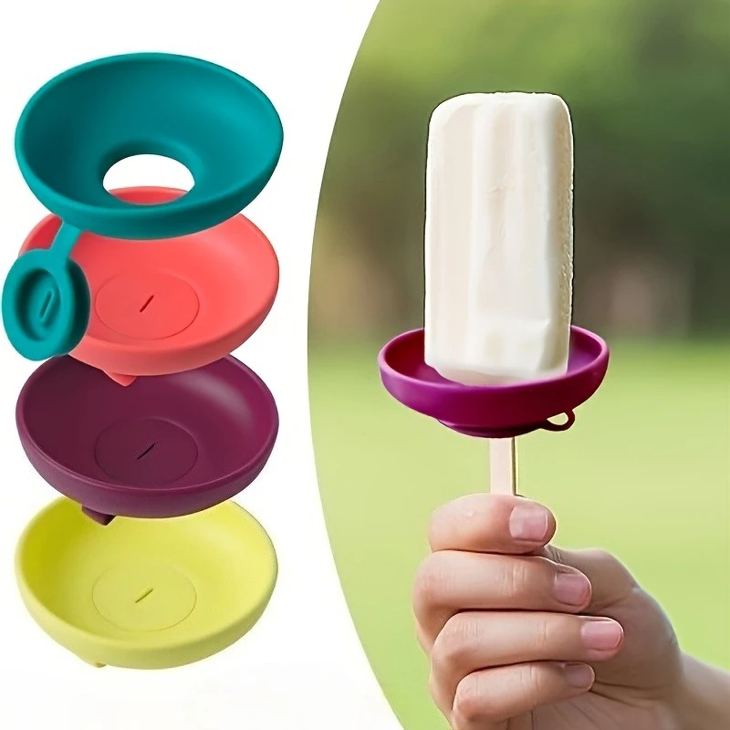 2/4Pcs Silicone Drip - Proof Popsicle Holder Reusable Anti-Drip Ice Cream Holder Portable Popsicle Protector for Kids Ice Cream