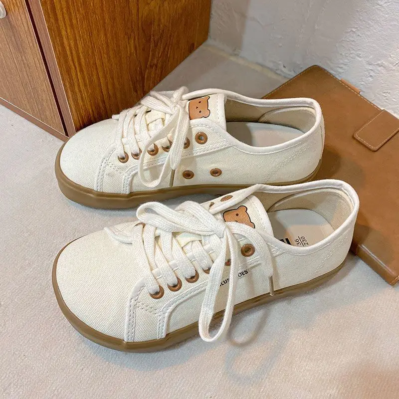 Woman Orthopedic Shoes Trend Girl Bear Harajuku Shoe Korea Wide Toe Canvas Shoes Women\'s Trainers Espadrilles Vulcanize Sneaker