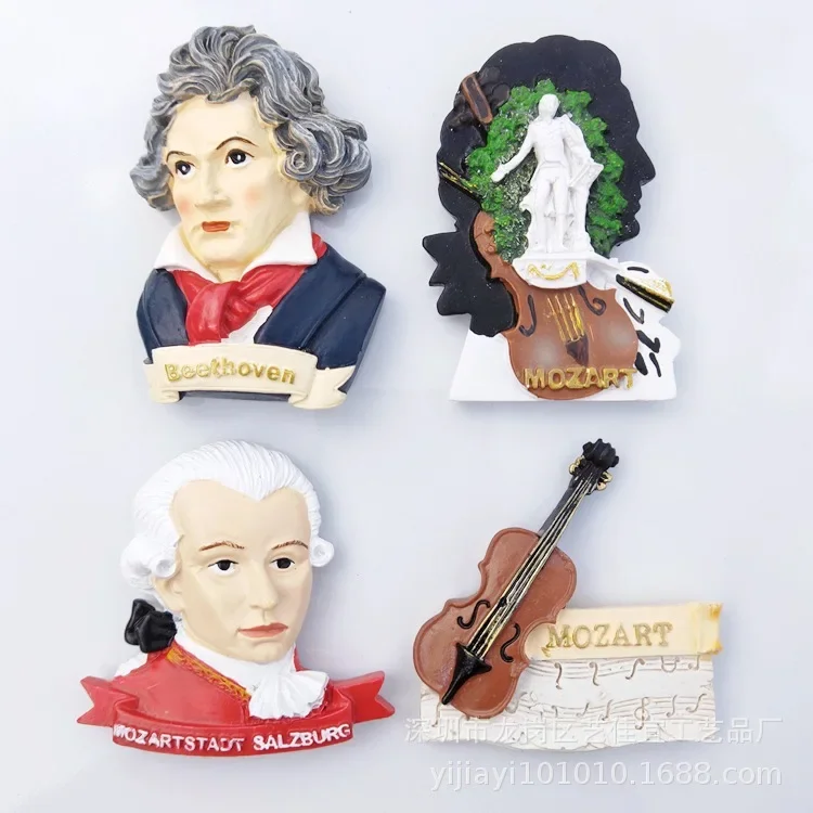 European and American Cultural Tourism Souvenirs Famous Musician Austria Mozart Germany Beethoven 3D Fridge Magnet Souvenir