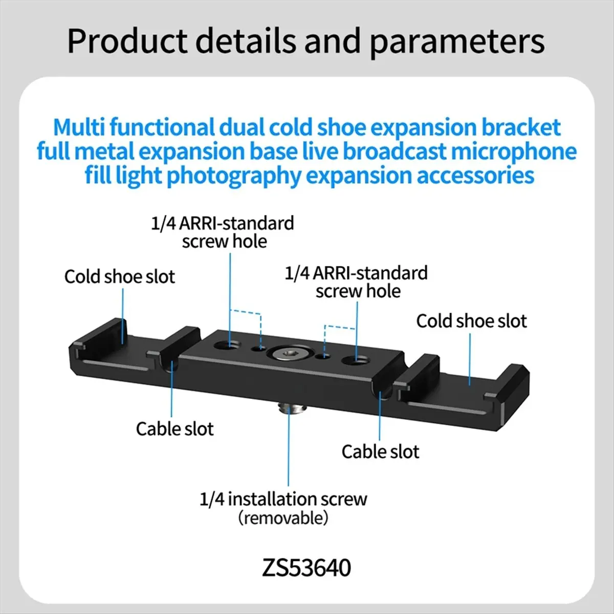 A003 Dual Cold Shoe Mount Bracket 1/4 Arca for DSLR Camera LED Light Microphone Live Streaming Expansion Bar B