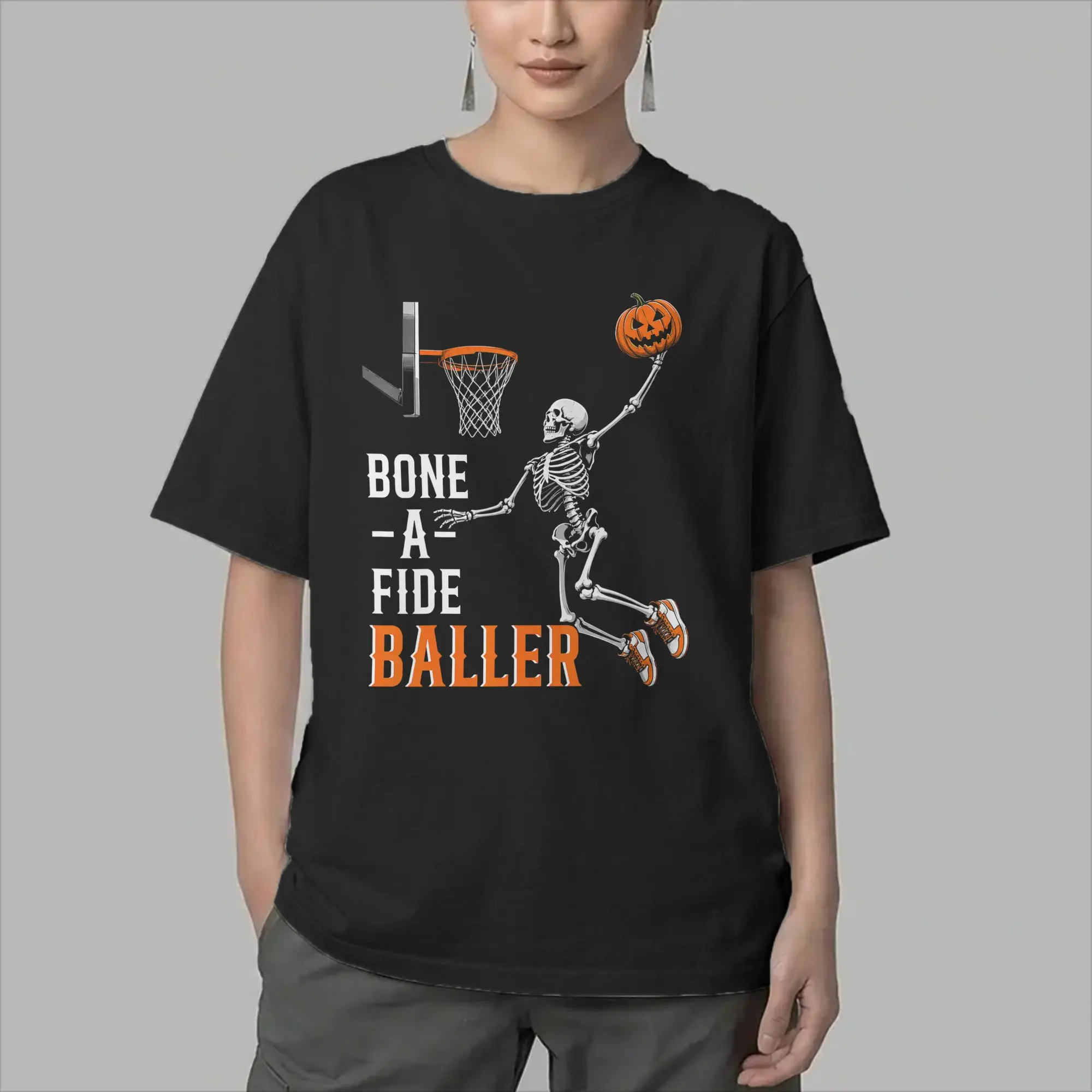 Novelty Skeleton Basketball Bone-A-Fide Baller Halloween T-Shirts for Men Crew Neck Cotton T Shirts  Short Sleeve Tees Clothes