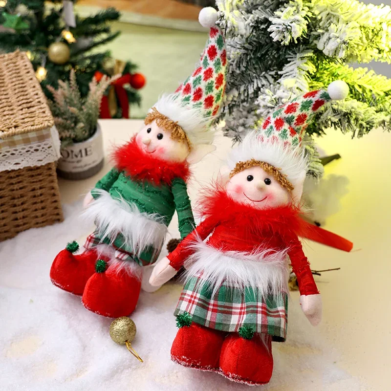 

Christmas Party Ornaments Retractable Legs Doll Premium Knitted Hat Window Ornament Holiday Party Gift Decoration