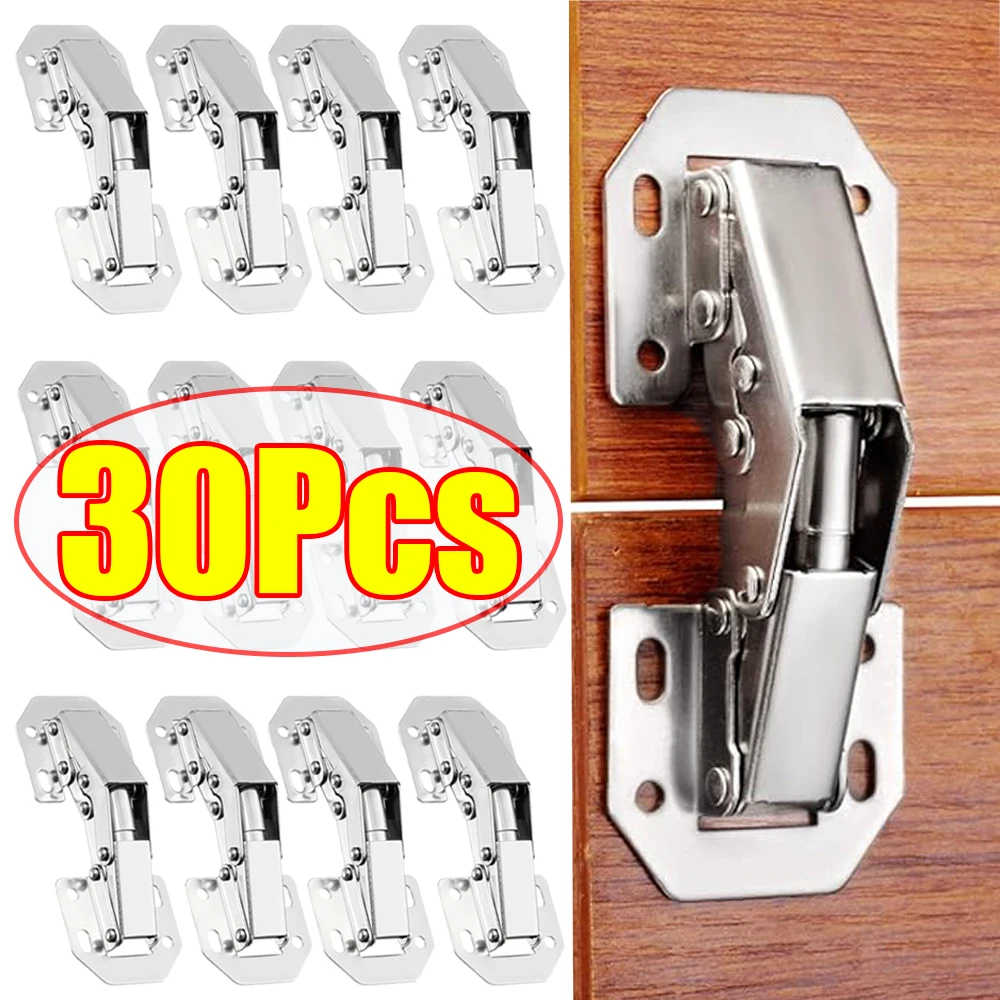 1-30Pcs Hinges Hidden Cupboard Door Hinges Stainless Steel Door Hinge No-Drilling Hole Mount Hinges for Cupboard Wooden Boxes