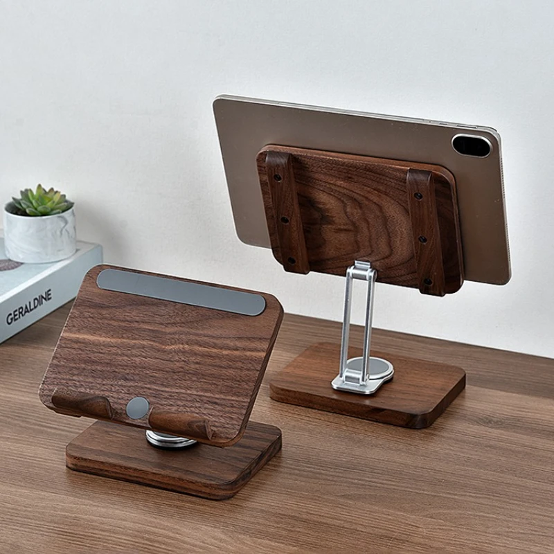 

Black Walnut IPad Stand with 360° Rotation Adjustable Height Tablet Holder for Office/Gaming Foldable Multi-Angle Reading Stand