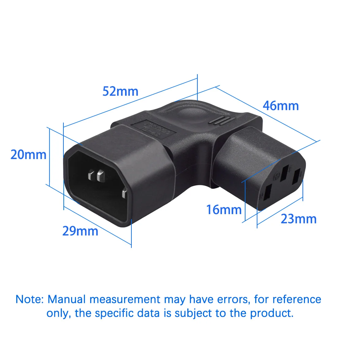 JORINDO IEC320 C14 TO C13 right bending design power plug, C14 3-pin male to female side bending conversion plug adapter