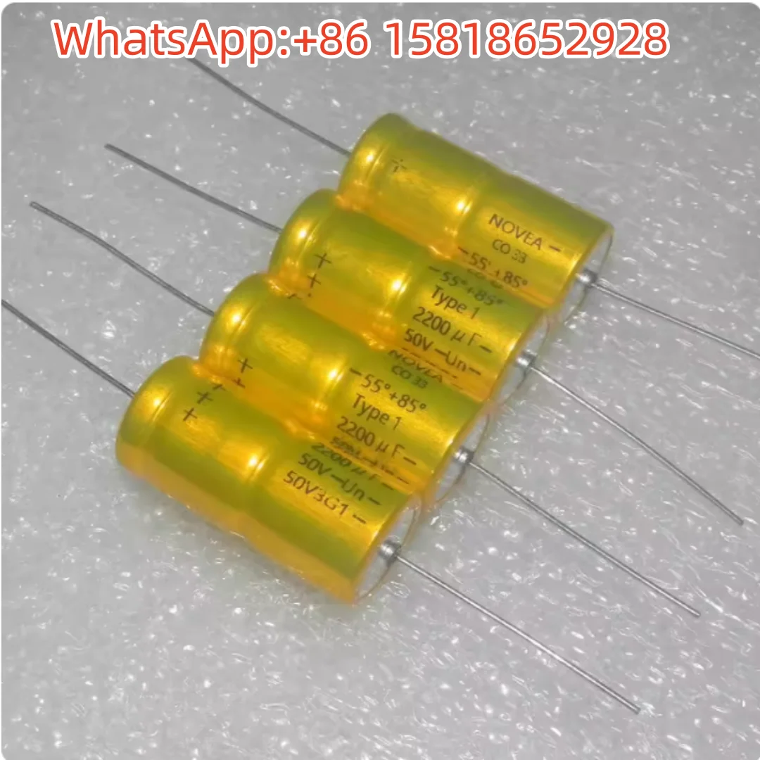 

2 шт. французских медных конденсаторов NOVEA Gold Novar 50V 2200UF CO33, осевые, сквозного монтажа, аудиофильские, с фильтрующей функцией.