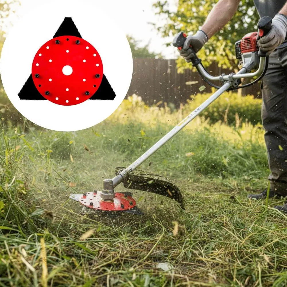 

Multi-Purpose Lawn Mower Blades Red Plate Triangular Shape Grass Removal Tool Adjustable Range Multi-Angle Range